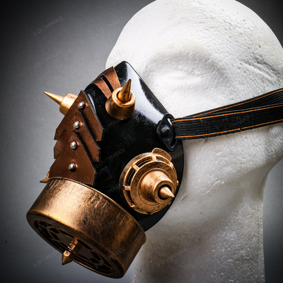 Half Face Steampunk Costume Mask with Spiked - Black Gold - Picture 7 of 7